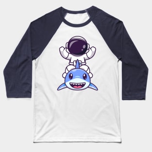 Cute Astronaut With Cute Shark Cartoon Baseball T-Shirt